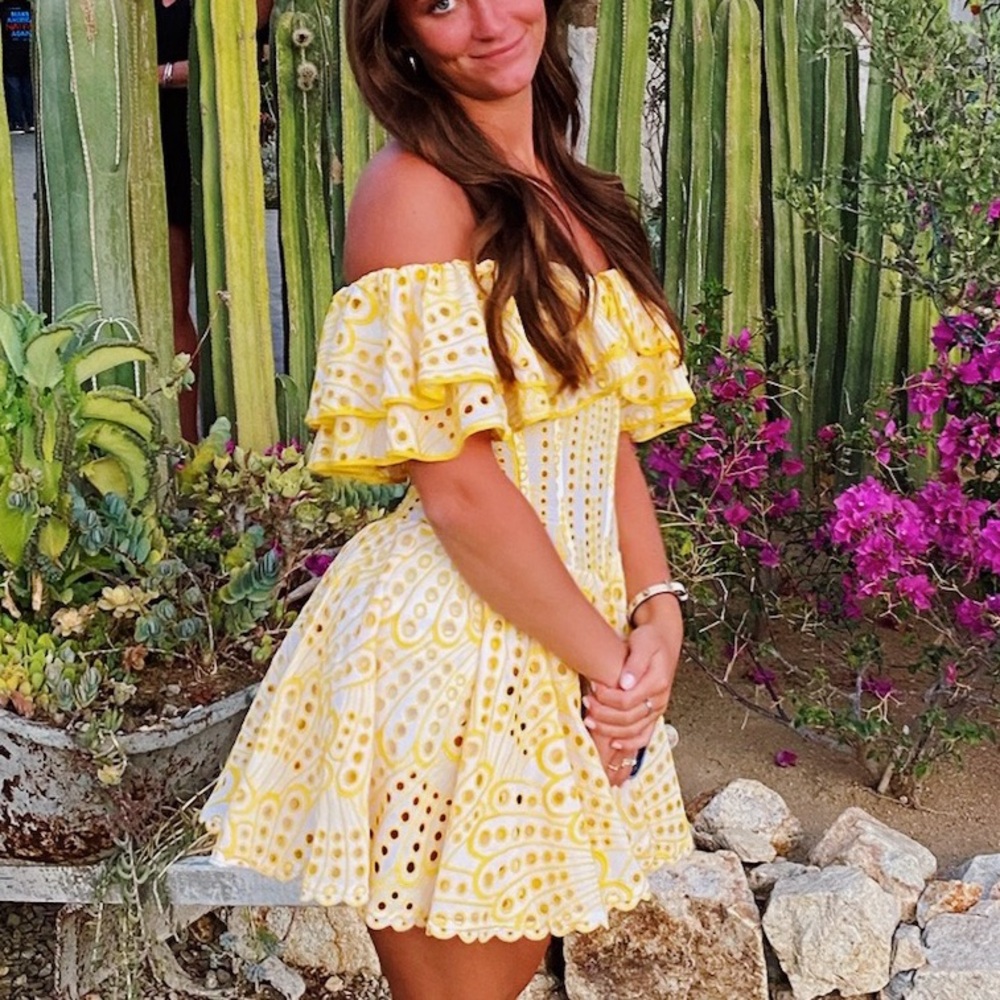 Charo Ruiz Dalia off the shoulder dress yellow